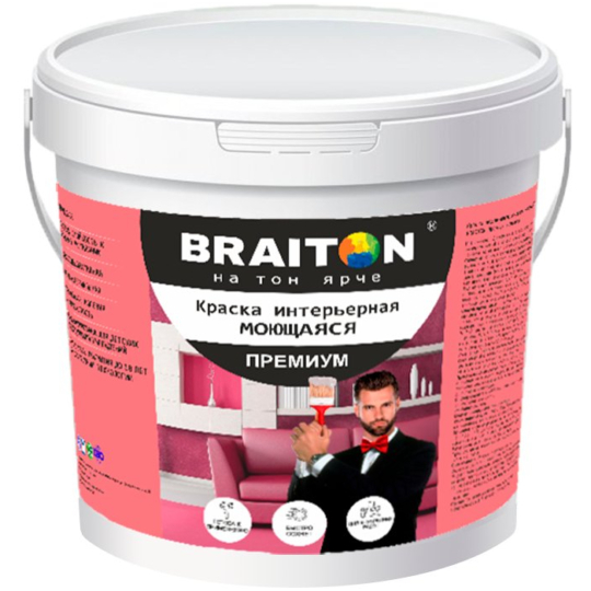 Краска ВД интерьерная BRAITON Премиум Моющаяся