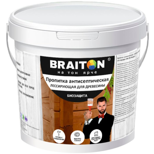Пропитка антисептическая акриловая BRAITON для древесины лессирующая биозащита